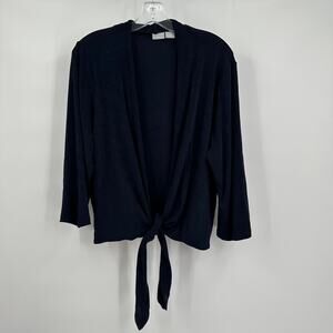Chicos Travelers Womens Open Front Topper Jacket‎ Size 16 Navy Slinky Tie Hem
